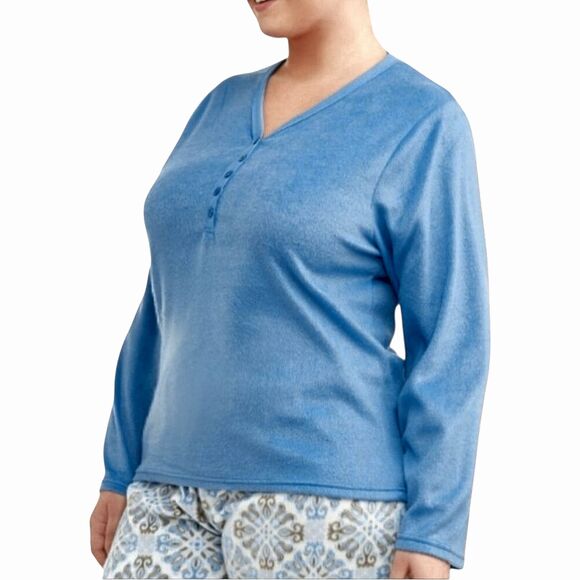 NWOT Mayfair Cobalt Blue Micro-Fleece Henley Pajama Top Sz L - Soft Warm & Cozy! - Picture 2 of 10